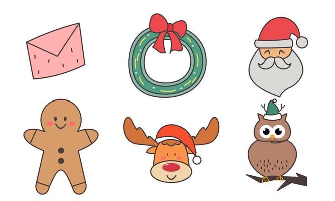 Set of christmas related object doodle