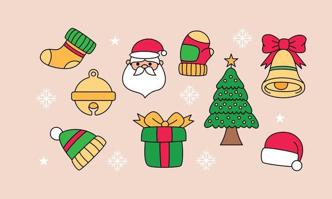 Set of christmas related object doodle