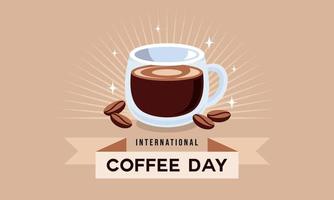 International day of coffee background, coffee cup logo vector