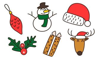 conjunto de objetos relacionados con la navidad doodle vector