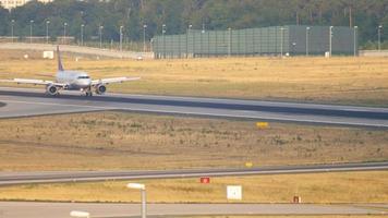 FRANKFURT AM MAIN, GERMANY JULY 18, 2017 - Lufthansa Airbus A320 braking on Landebahn after landing at Frankfurt international airport. video