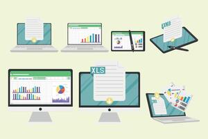 seven spreadsheet documents icons vector