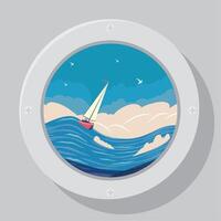 porthole window with view sailboat vector