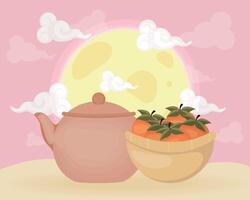 chuseok teapot and oranges vector