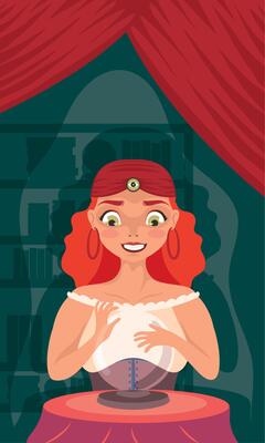 fortune teller with crystal ball scene