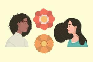 cuatro mujeres y flores vector