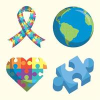 four autism day icons vector
