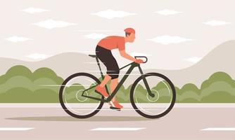 cyclist riding bike in road vector