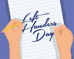 left handers day lettering celebration vector