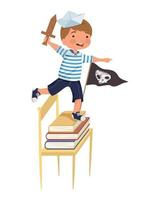 niño con traje de marinero en libros vector