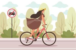 woman riding bike in the street vector