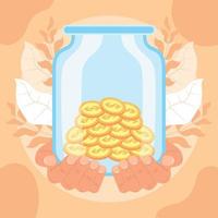 hands lifting charity coins in jar vector