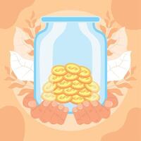 hands lifting charity coins in jar vector