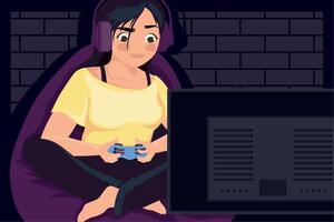 mujer jugando videojuegos vector