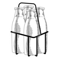 milk bottles sketch style vector