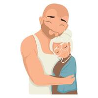 old mother hugging son vector