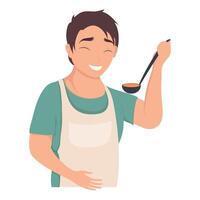 man cooking soup vector