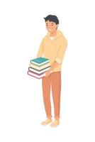 young student lifting books vector