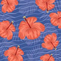 red flowers hibiscus pattern vector