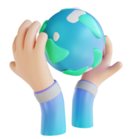 illustration 3d aime la terre et les mains png