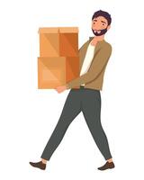 hombre caminando con cajas de cartón vector