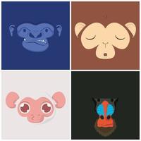 four monkeys heads animals vector