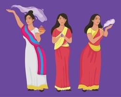 three women happy holi vector