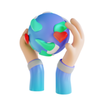 3D illustration love the earth and hands png