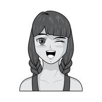 winking manga girl face vector