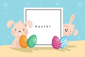 rabbits and eggs painted vector