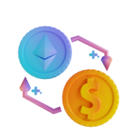 3D illustration exchange Ethereum with dollars png