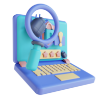 3D illustration search laptop virus security png