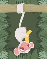 funny monkey eating banana vector