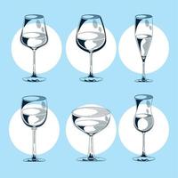 seis iconos de bebidas de vino vector
