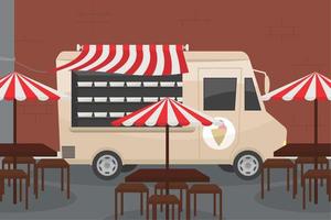 camión de helados y mesas vector
