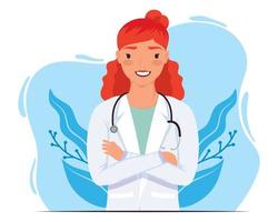 redhead doctor female with stethoscope vector