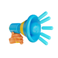 3D illustration megaphone, hand and advertising suitable for marketing png