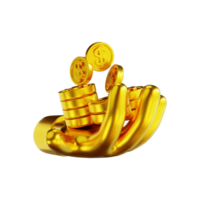 3D illustration golden hands and money coins png