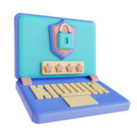 3D illustration laptop password lock png