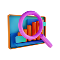 3D illustration candle chart and magnifying glass png