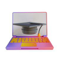 Chapeau de graduation coloré illustration 3d et ordinateur portable png
