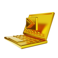 3D illustration golden laptop png