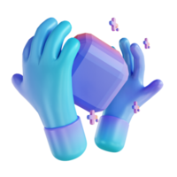 3D illustration NFT hand and cube png