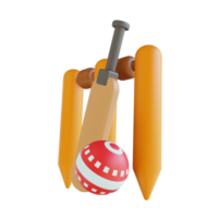 3D illustration cricket bat ball and wicket png