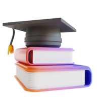 Livre et chapeau de graduation coloré illustration 3d png