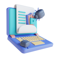 3D-Illustration Viren-Laptop-Dokumentensicherheit png