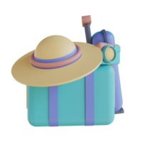 cámara, sombrero y maleta de la ilustración 3d png