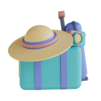 3d illustration kamera, hatt och resväska png