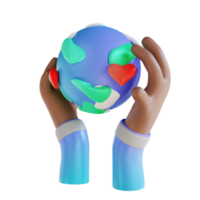 illustration 3d aime la terre et les mains png