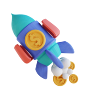 3D illustration rocket money grow png